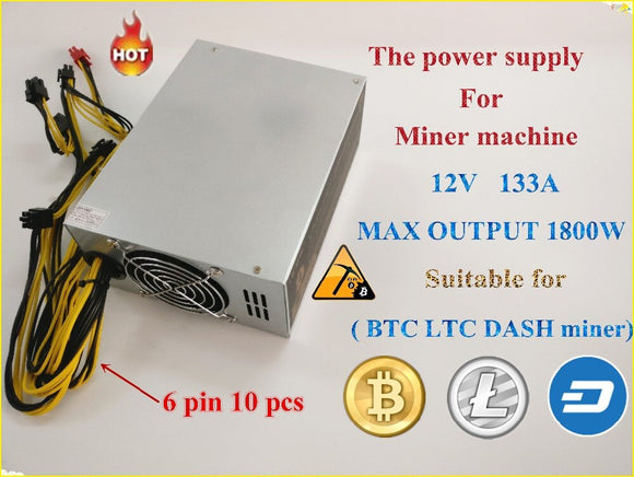 YUNHUI BTC LTC DASH miner strömförsörjning 12V 133A MAX OUTPUT 1800W lämplig för ANTMINER S7 S9 L3+ D3 A3 Baikal X10 Giant-B