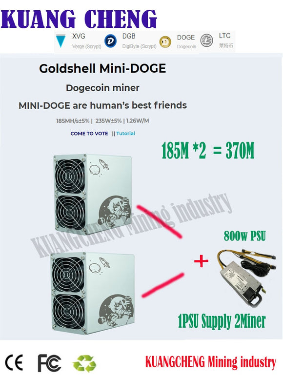 2 enheter Asic Silent Miner Goldshell Mini DOGE 370M Scrypt DOGE LTC-gruvarbetare med 1 PSU bättre än Antminer L3 L7 Innosilicon A4 A6