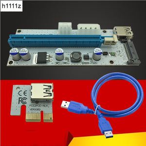 Riser Card VER008S 3 in 1 Molex Power 60CM LED PCI-E Riser Card 4pin 6pin Sata PCI-E 1x till 16x för Antminer Bitcoin Miner Mining